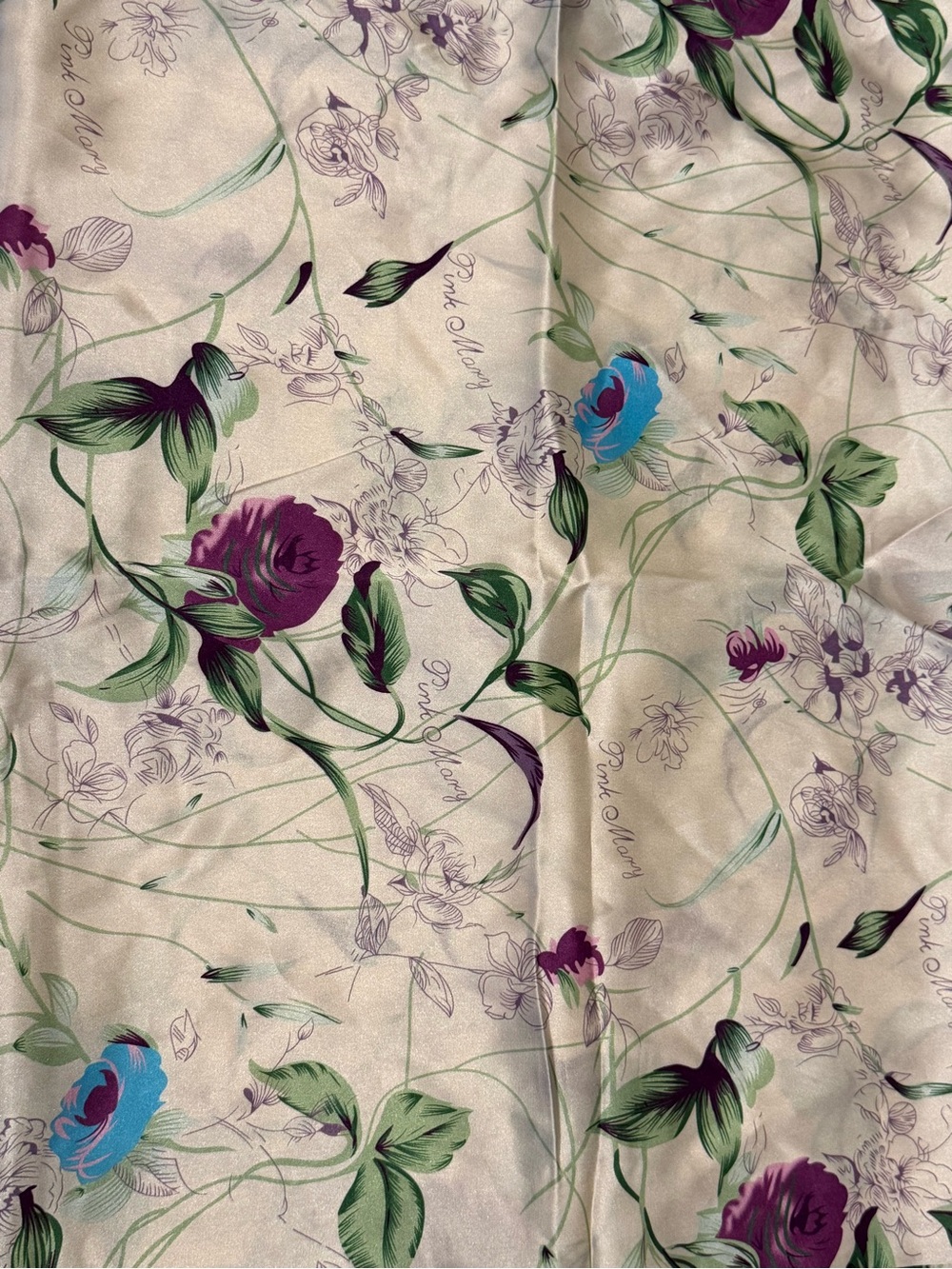 Floral 100% SILK PILLOWCASE with Purple & Teal Blooms “Pink Mary”. Zipper. New!